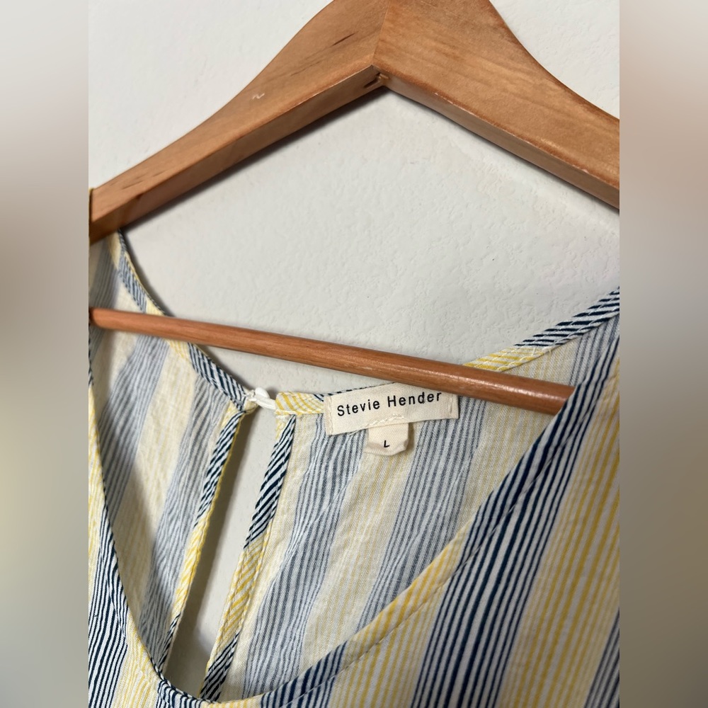 Stevie Hender Yellow Blue Stripe Wide Leg Jumpsuit with Tie Waist - Picture 3 of 4